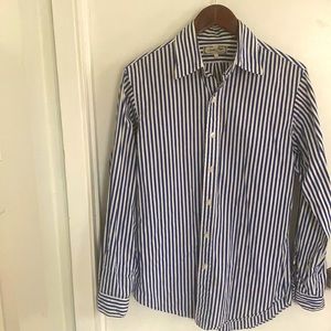 Blue and white vertical striped button-down